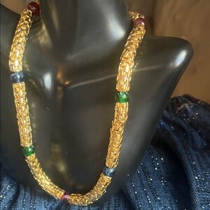 ✨Vintage Luxurious Gold Necklace with Jewel-Toned Accents✨